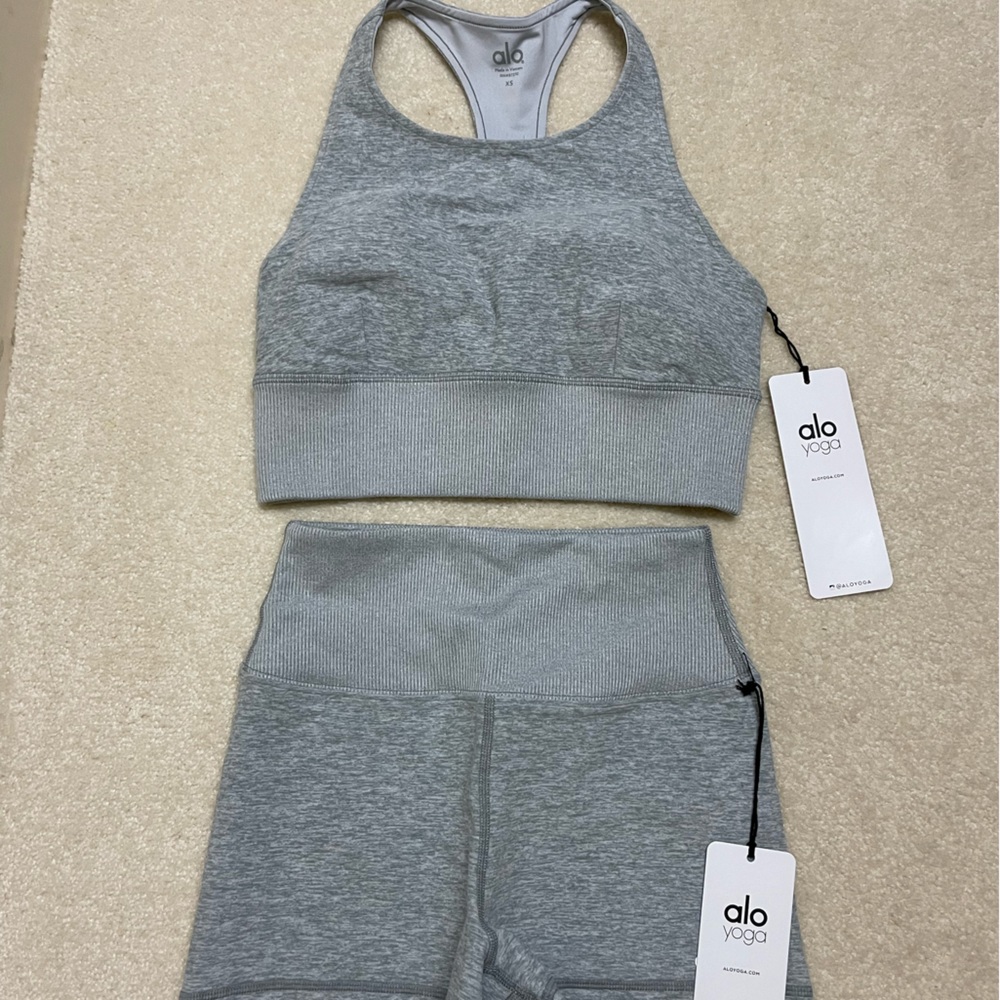 Alo Yoga alosoft zinc heather gray set